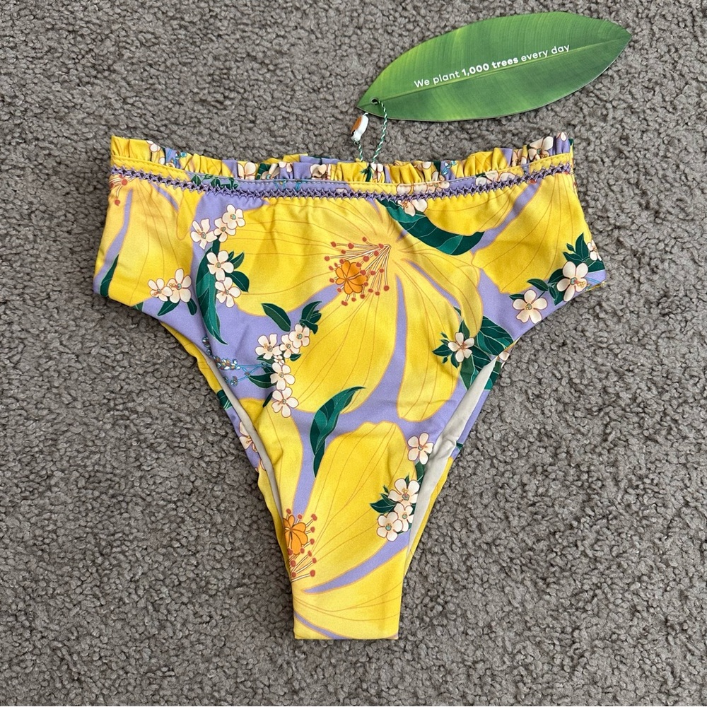 Farm Rio Pietra Floral High-Rise Bikini Bottom Womens XS Floral Lilac